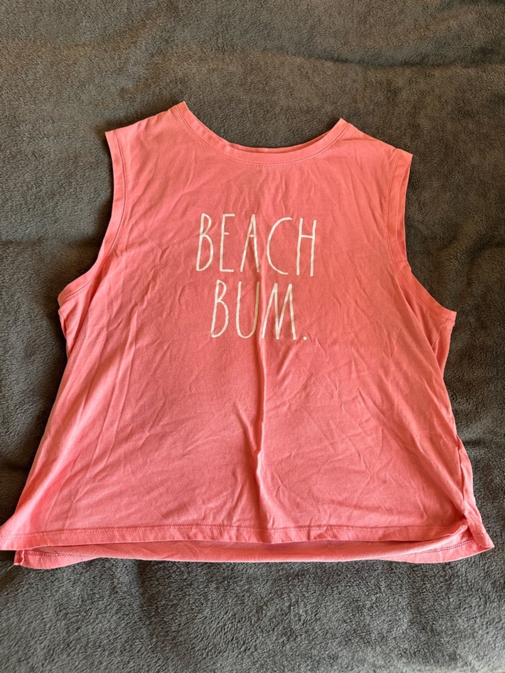Rae Dunn Pink Coral Tank with White "BEACH BUM" Graphic